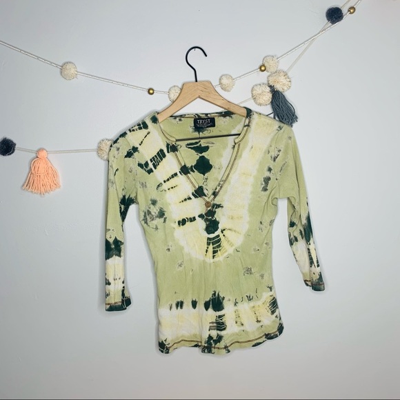 VINTAGE y2k ribbed crop green tie dye tee - Picture 11 of 12